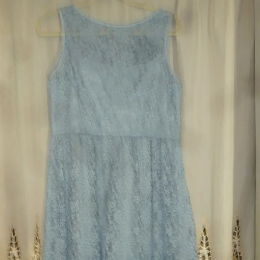 Easter Sale Simply Liliana Lace Dress Sz 12 Blue  Sleeveless Fit Flare Satin Tie - Picture 3 of 9